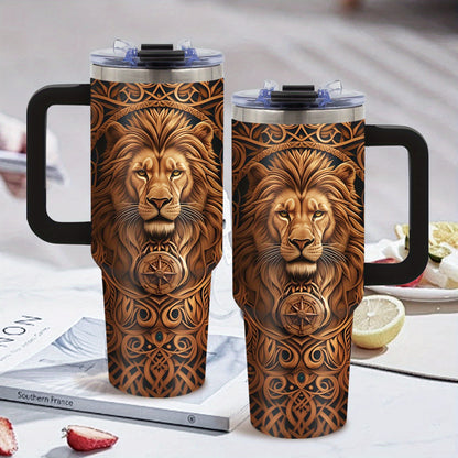 1pc, Humorous Gift, Birthday Insulated Cup, Son, Men'S Best Gift Lion Design Boy, Men'S 40oz Coffee Cup with Handle Lid and Straw, Outdoor, Deal, Outdoor Sports, Sports Water Bottle