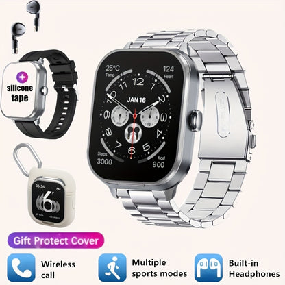 NEW Smart Watch 2025, Smartwatch with Earbuds, Earphones and Watches 2-in-1, Message Reminder, Wireless Calling, Indoor and Outdoor Sports Tracker, Alarm Clock, Stopwatch, Calculator, Voice Assistant, Smart Watches for Androi