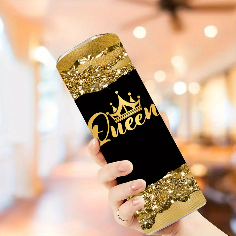 1pc 20oz Queen Pattern Vacuum Insulated Stainless Steel Tumbler | Portable with Lid, Ideal for Home and Travel, Hand Wash Only, 304 Stainless Steel
