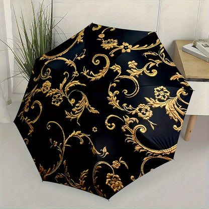 Automatic Folding Umbrella with Golden & Black Luxury Design - 8-Rib Compact Portable Umbrella with Handle & Automatic Opening System, Golden-Tip Canopy for &, Ideal Christmas/Birthday Gift (Casual & Formal Use) - Stylish Bla