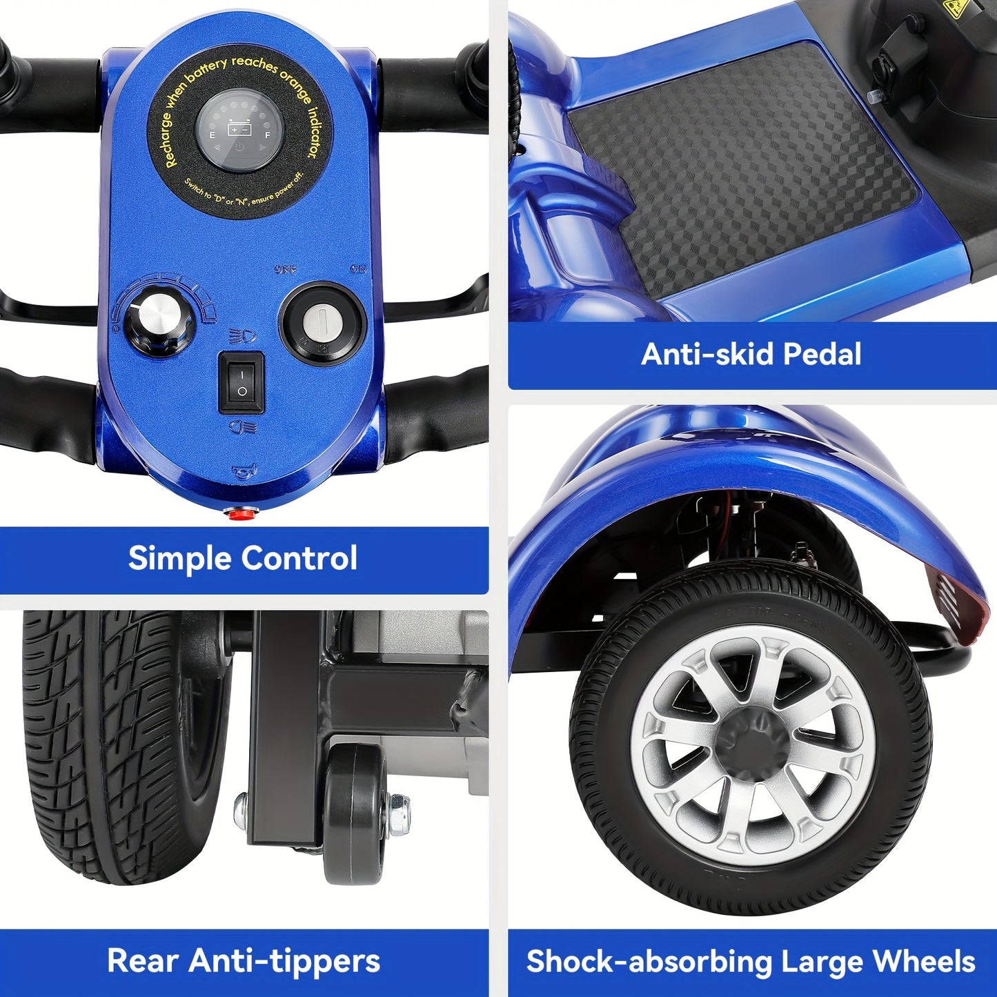 Heavy-Duty 4-Wheel Mobility Scooter for Seniors & Adults - 250W Motor, 14.9-Mile Range, 330LBS Load | 8" All-Terrain Solid Tires, Foldable Lightweight | Dual-Power Battery, Rearview Mirror, Indoor/Outdoor Use, Trunk Storage |