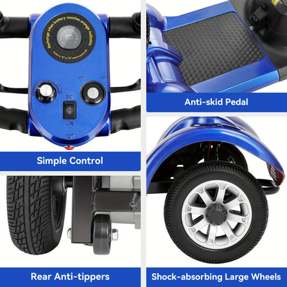 Heavy-Duty 4-Wheel Mobility Scooter for Seniors & Adults - 250W Motor, 14.9-Mile Range, 330LBS Load | 8" All-Terrain Solid Tires, Foldable Lightweight | Dual-Power Battery, Rearview Mirror, Indoor/Outdoor Use, Trunk Storage |
