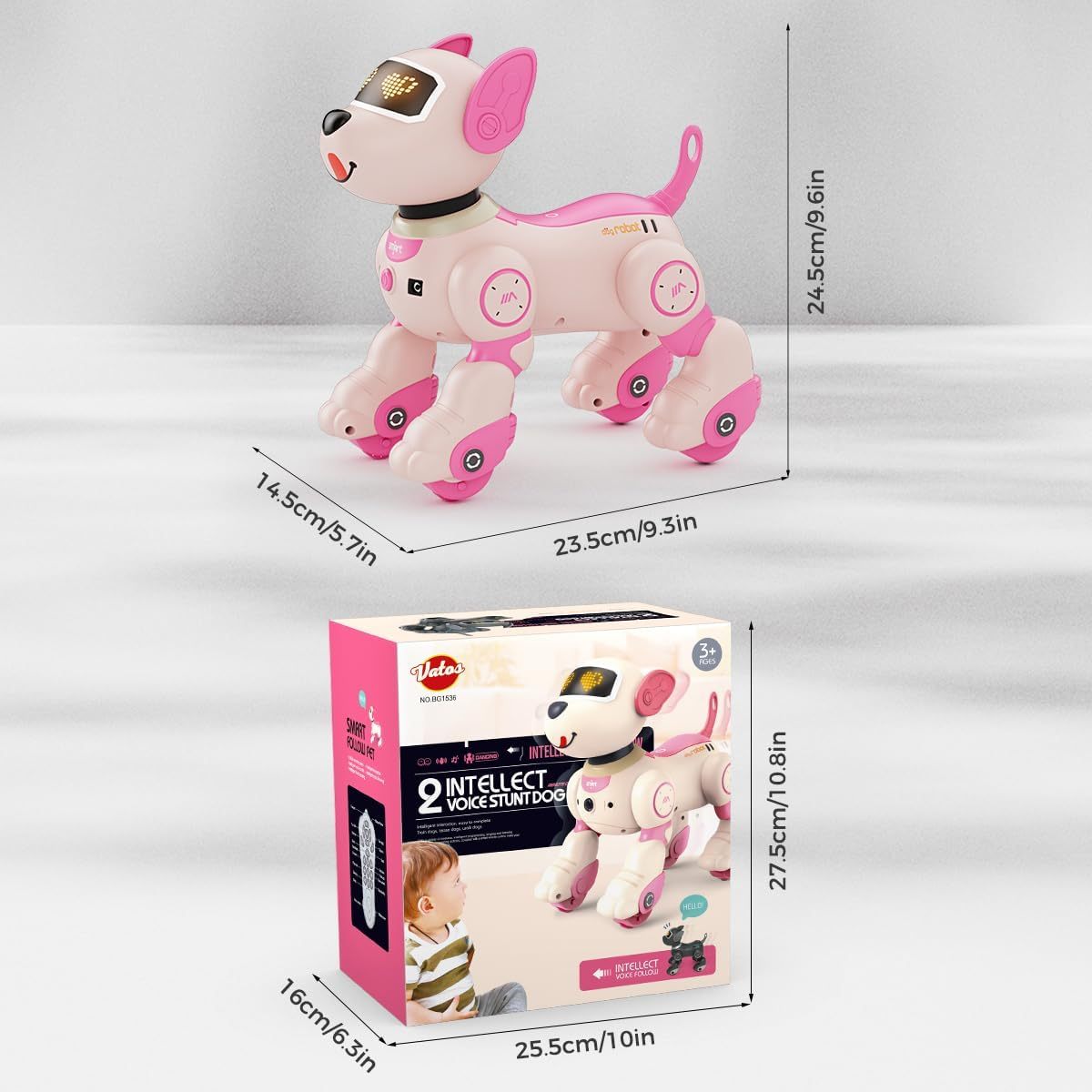 VATOS Interactive Robot Dog Toy with Voice Control & Remote, Smart Robotic Puppy with Touch Sensors, 20+ Responses, Programmable Moves, USB- Interactive Learning Toy with Expressive Eyes & Bark, for Boys & Girls Ages 3+ (Pink