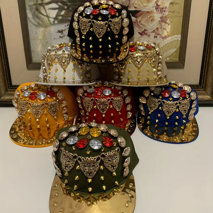 Unisex Punk Street Style Adjustable Snapback Cap with Golden Spikes & Gemstone Embellishments - Lightweight Handmade Hat for Men & Women, Casual Outings, Concerts, Festivals, Punk Accessories