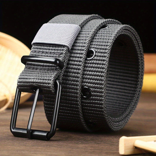 Men's Heavy Duty Tactical Nylon Work Belt - 47 "Breathable Porous Design, Metal Buckle, 770 Lbs, 5 Colors (Grey/ Black/ Green/ Blue/ Meter) - Durable Nylon Ribbon for Work, Leisure and Everyday Use