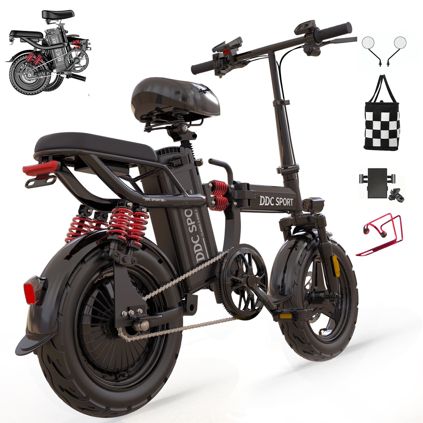 M1 Electric Bike For Adults,32 Miles Range,700W peak motor,20MPH Speed, 48V 20Ah Removable Battery, Dual Disc Brakes, Front And Rear Suspension & Commuter EBike, 14'' all-purpose tire, LCD Mileage Display