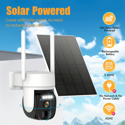 7pcs Solar Powered Outdoor Security Cameras with AI Motion Detection, 1440P HD, 360° PTZ, Solar-Powered Wireless WiFi Cameras with Two-Way Audio, Color Night Vision,, Business, Driveway, Garage - Cloud Storage Included