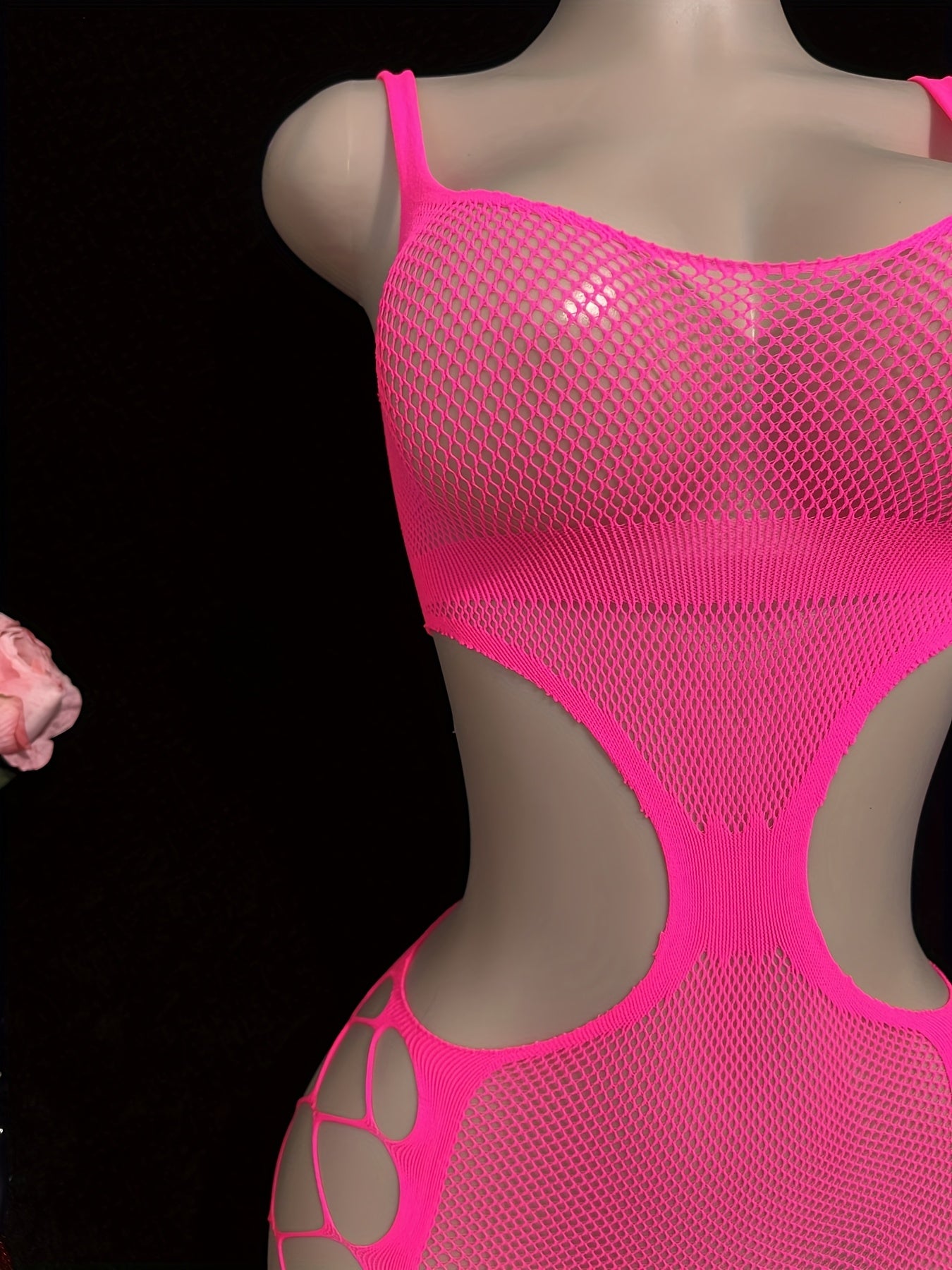 Women's Plus Size Sexy Strapless Halter Jumpsuit - Sheer Mesh Bodysuit with Exposed Waist & Thigh Slit, High-Stretch Pink/Black Stretchy Outfit for Parties, Nightclub, Semi-Formal Wear (Hand Washable) - One-Piece Swimsuit,