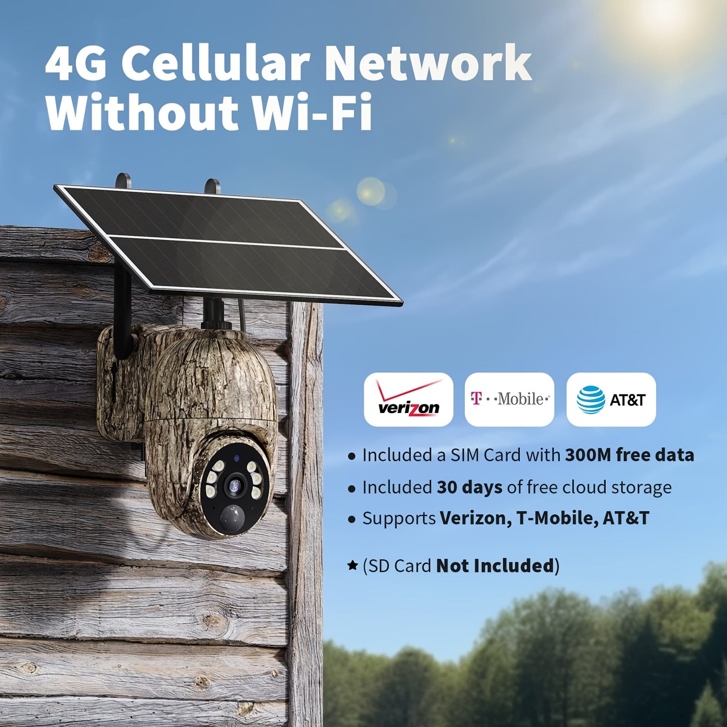 SEHMUA 4G Solar LTE Cellular Trail Camera With 360° Pan Tilt & 2-Way Audio, 4K Live View, Security Cameras Wireless Outdoor, 0.2s Trigger, HD Night Vision, Built-in SIM Card With 7-Day FREE Data, Waterproof For Hunting & Sec