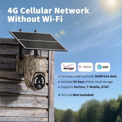 SEHMUA 4G Solar LTE Cellular Trail Camera With 360° Pan Tilt & 2-Way Audio, 4K Live View, Security Cameras Wireless Outdoor, 0.2s Trigger, HD Night Vision, Built-in SIM Card With 7-Day FREE Data, Waterproof For Hunting & Sec