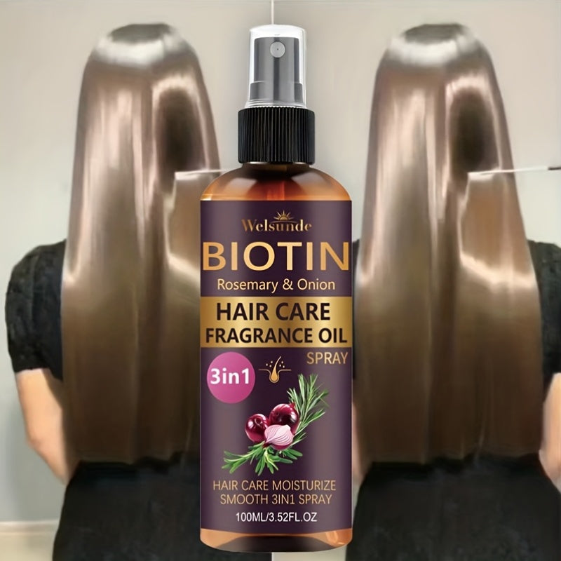 3-In-1 Rosemary And Onion Hair Care Oil Spray, No Rinse Required, Refreshing Lazy Fragrance, Smooths Hair, Salon-Grade Heat Protection Formula, Adds Natural Volume, Professional Quality Care, Ideal for Everyday Use, Unisex