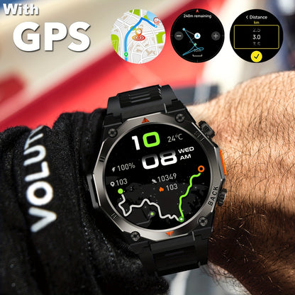 COIUSOR Men'S GPS Smartwatch with Built-in LED Flashlight & Compass, 1.46" AMOLED HD Display, IP68 Waterproof, Battery, 100+ Modes, IP68 Rugged Design, Fitness Tracker