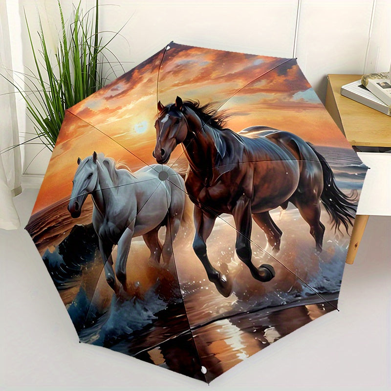Two horses Folding automatic umbrella 8 frames automatic umbrella suitable for travel and daily use Christmas Halloween gift choice