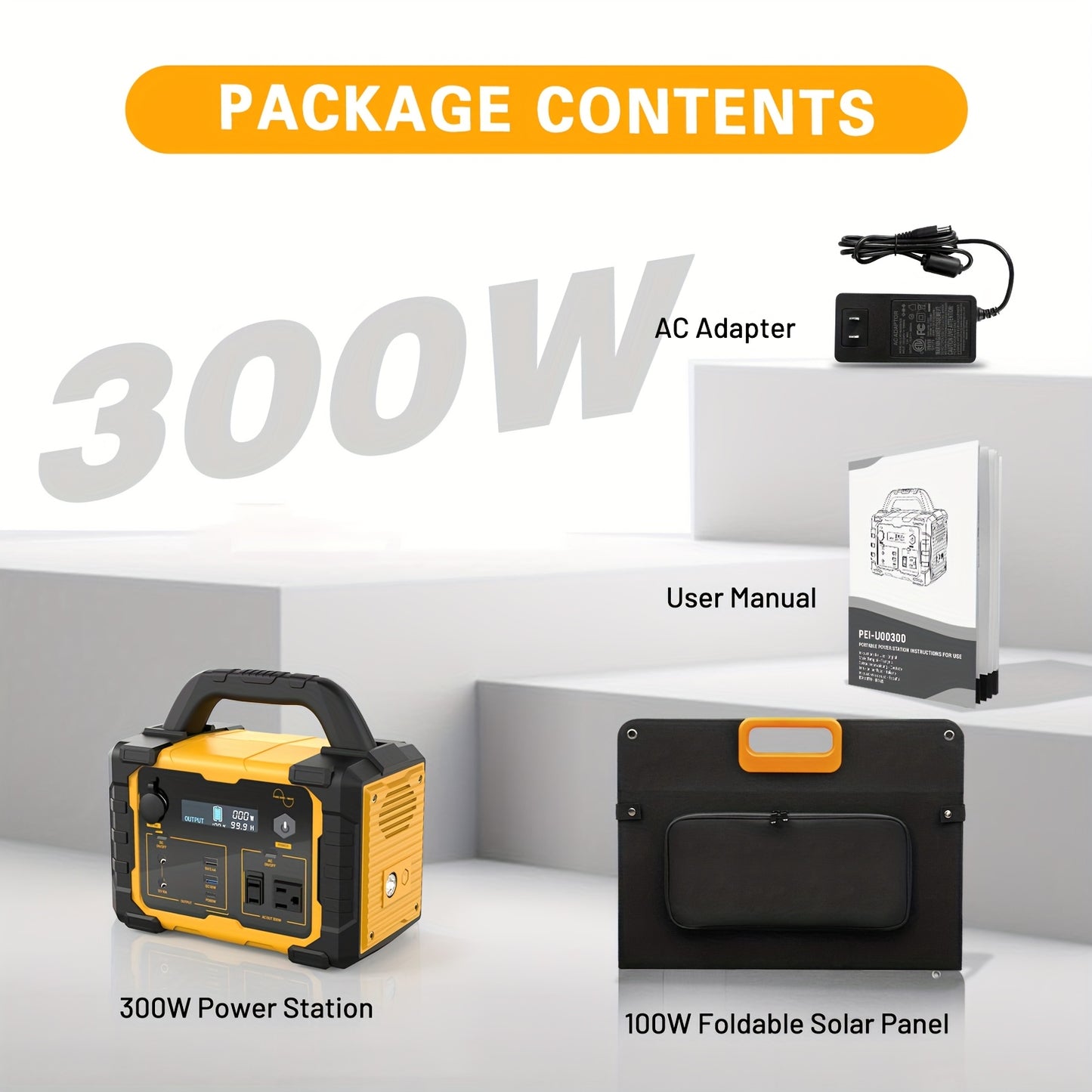 Portable Power Bank with Solar Panel, 293Wh/300W, Suitable for Family Emergency Outdoor Hunting Camping RV Trip, Vehicle Emergency & Backup Power, Portable Generator for Camping, Portable Power Station with Solar Panel, Solar