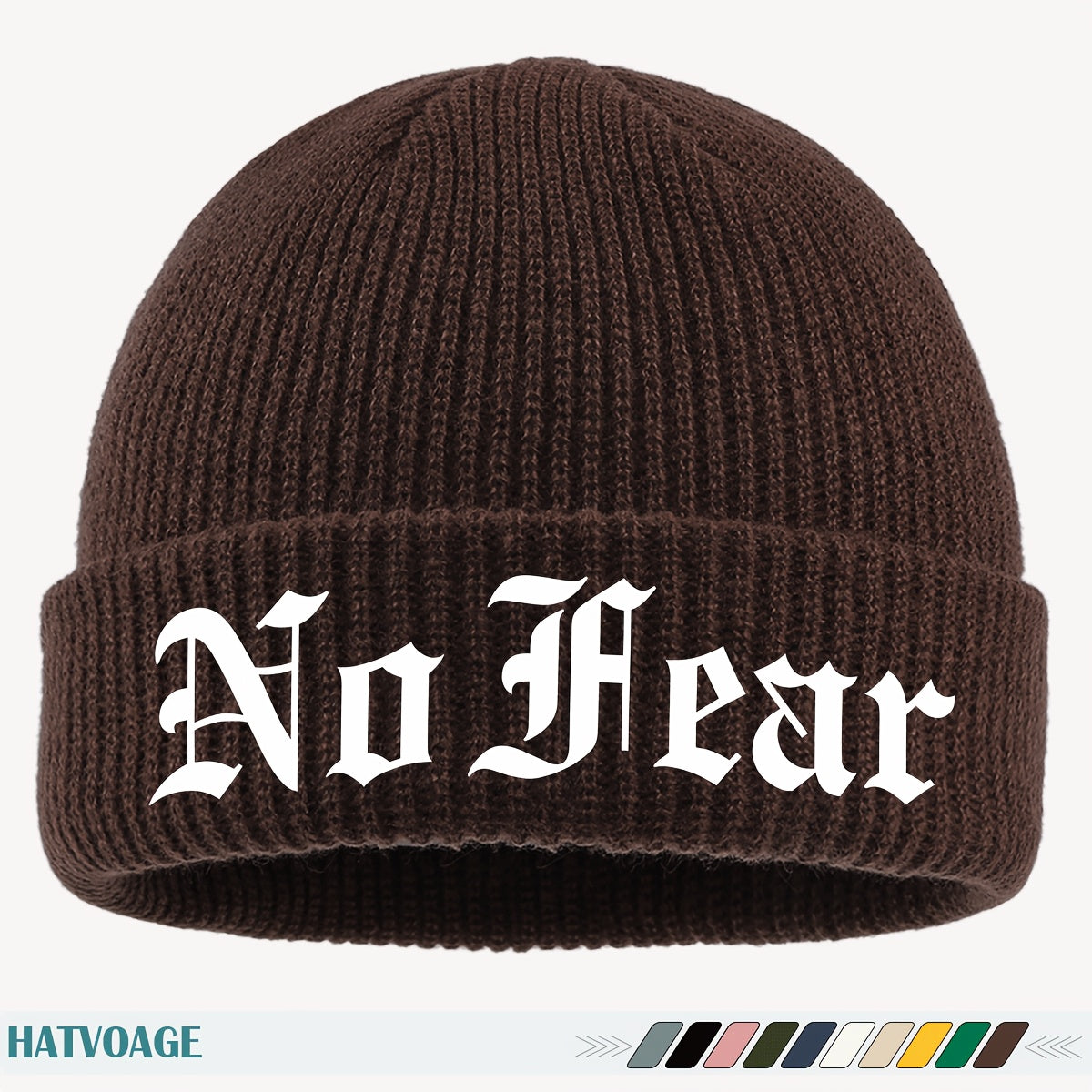 1pc "NO FEAR" Printed Beanie, Loose and Comfortable, Multi-Color Options, Unisex Couple Running Cap, Fashionable Street Skateboard Hat, Autumn/Winter Warm Hat, Suitable for Skiing, Cycling, Running, Fishing, Vacation, Birthda