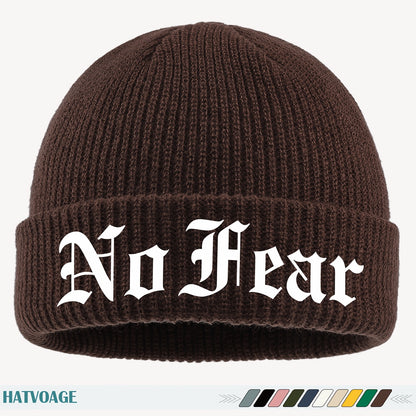 1pc "NO FEAR" Printed Beanie, Loose and Comfortable, Multi-Color Options, Unisex Couple Running Cap, Fashionable Street Skateboard Hat, Autumn/Winter Warm Hat, Suitable for Skiing, Cycling, Running, Fishing, Vacation, Birthda