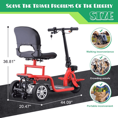 New Arrival- Portable 3-Wheel Electric Mobility Scooter | Lightweight & Foldable | 300lb Capacity | LED Lights | Rotatable Seat | Perfect for Seniors & Adults | Black/Red
