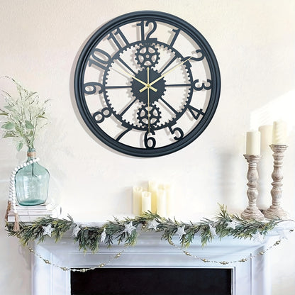A simple and atmospheric style metal gear wall clock with silent design, suitable for corridors, porches, living rooms, bedrooms, teachers, kitchens, offices, Christmas, Halloween, housewarming, holiday parties, etc