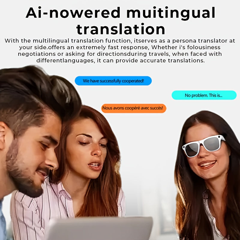 The New Smart Glasses Support Touch Control And AI Chat, GPT Large Model AI Intelligence, Wireless Calls, High-definition Music Anti-shake Shooting, Real-time Translation, Blue Light Protection, Dual-microphone Noise Reductio