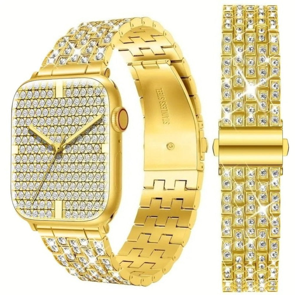 Sparkling Synthetic Zirconia - Embellished Zinc Alloy Apple Watch Strap, Stainless Steel Clasp, Compatible with iWatch 1 - 10, SE, Ultra (38 - 49mm) Excluding the watch and the case, Strap for Smart Watch, Watch Accessories,