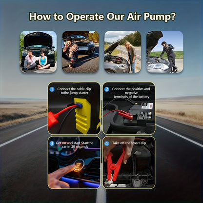 12000A Peak Car Emergency Starter & 250PSI Portable Tire Inflator, 12V (Allgas/ 2.11 Gallons Diesel) Quick Start Vehicle, Portable Car Battery Charger, USB Input/ Output, LED Emergency Light, Auto Additions Tool