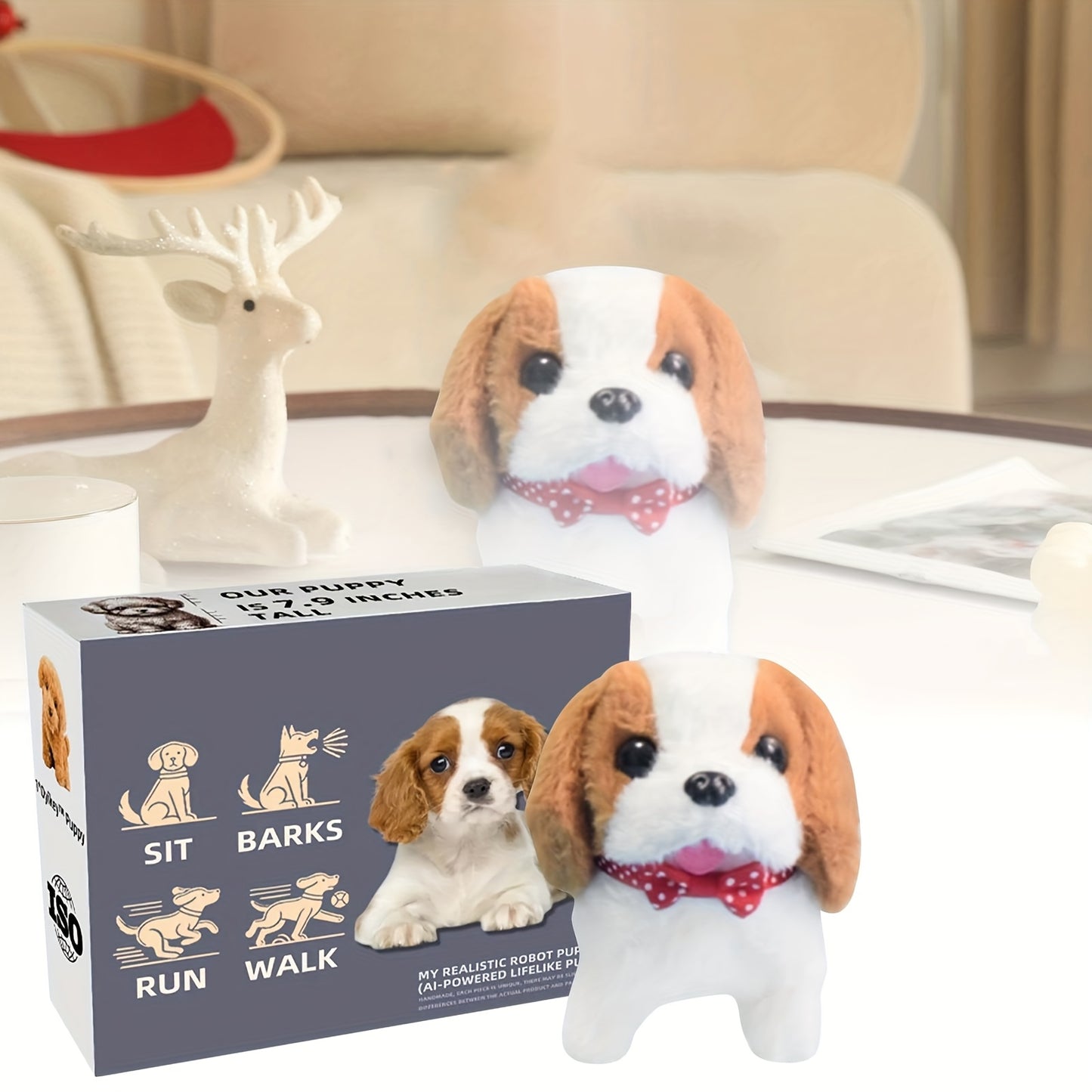 2026 Realistic Robotic Puppy - Interactive Walking & Barking Robot Dog with Expressive Eyes, Fluffy Soft Fur & Button-Controlled responses, Lifelike Companion for Adults & Teens, Brown/White Pomeranian-like Replica (-Free Ope
