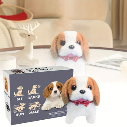 2026 Realistic Robotic Puppy - Interactive Walking & Barking Robot Dog with Expressive Eyes, Fluffy Soft Fur & Button-Controlled responses, Lifelike Companion for Adults & Teens, Brown/White Pomeranian-like Replica (-Free Ope