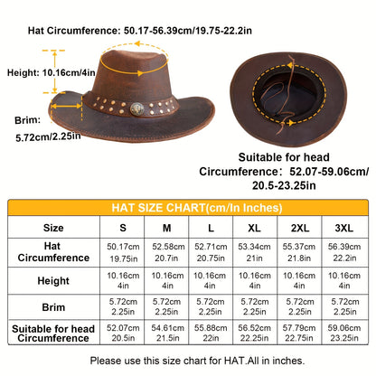 1pc SideWinder Australian Cowboy Leather Hat Unisex Adult For Men And Women Shapeable Outback Western Style Wide Brim, Lightweight Top-Grain Leather, High Quality &, Adjustable Chin Cord, Festival Accessory, Unisex Outdoor He