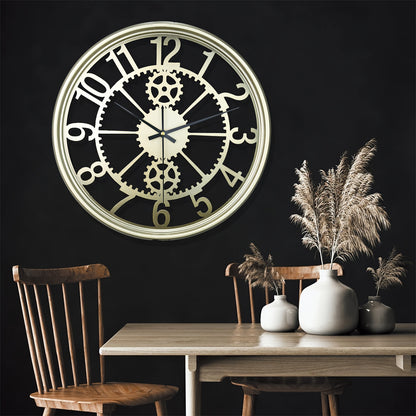 A simple and atmospheric style metal gear wall clock with silent design, suitable for corridors, porches, living rooms, bedrooms, teachers, kitchens, offices, Christmas, Halloween, housewarming, holiday parties, etc