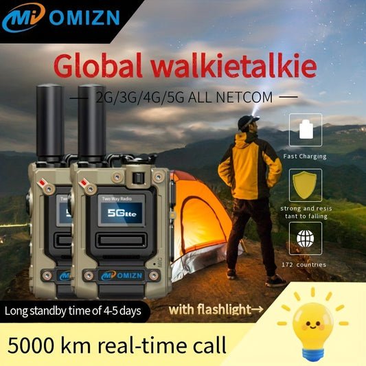 Global Walkie Talkie 5000 Km Real-Time Call, Two-Way Radio PTT with Flashlight, Aluminum Alloy Body, Includes 2.4G/3G/4G/5G and Other Functions, Rechargeable Battery, 172 Countries Coverage, Portable Wireless Mobilizer for Hi