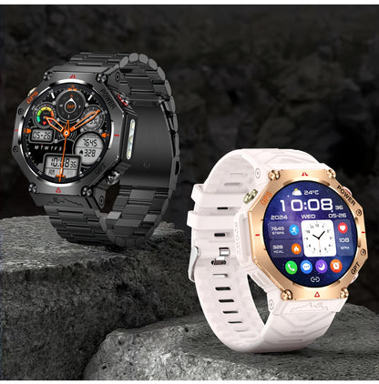 Men's Smartwatch - 1.39inch full touch HD Display, come with long range flashligh & GPS function, 530mAh large battery capacity, Wireless Calls/dial, compass, Music Control, massive sports modes, Zinc Alloy Case, Silicone and