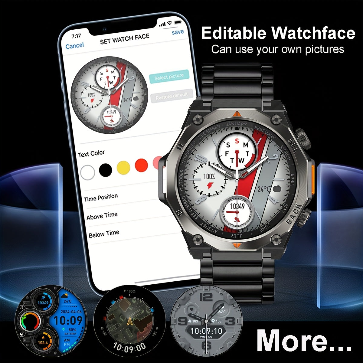 COIUSOR Men'S GPS Smartwatch with Built-in LED Flashlight & Compass, 1.46" AMOLED HD Display, IP68 Waterproof, Battery, 100+ Modes, IP68 Rugged Design, Fitness Tracker