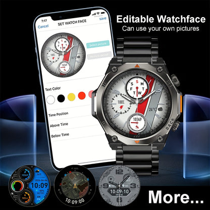COIUSOR Men'S GPS Smartwatch with Built-in LED Flashlight & Compass, 1.46" AMOLED HD Display, IP68 Waterproof, Battery, 100+ Modes, IP68 Rugged Design, Fitness Tracker
