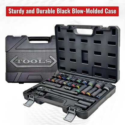 31pcs Heavy-Duty Pneumatic Tool Set with 1/2" Drive Thick-Walled Sockets, Air- Impact Wrench & Extended Tire Sockets - Fit for Car, Truck, Motorcycle, ATV, Repair - Professional Mechanic Tool Kit (No)