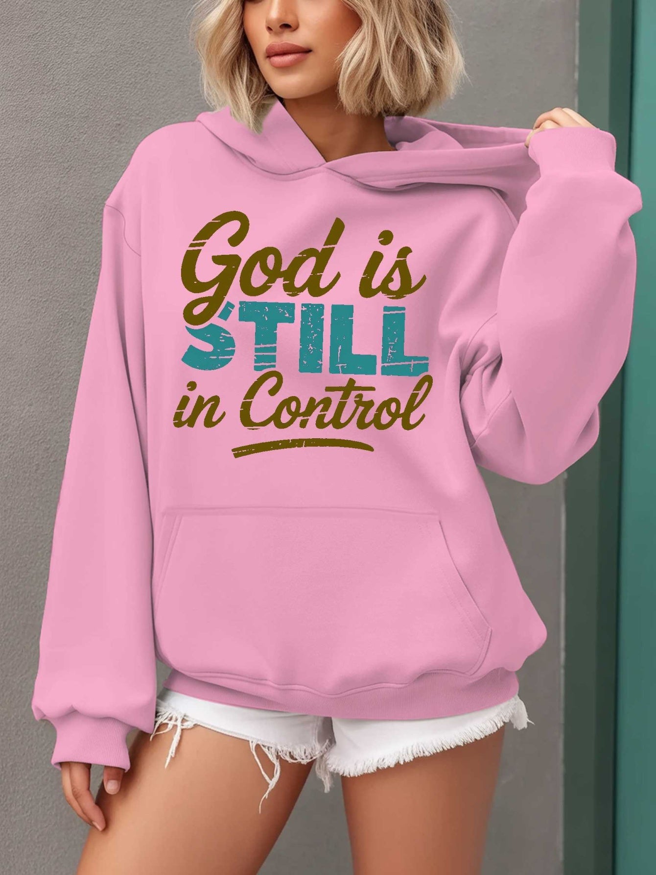 Women'S Hoodie - Beige Pullover Sweatshirt with "God is Still in Control" Inspirational Quote, Long Sleeve Hooded Sweater for Fall/Winter, Cozy Casual Everyday & Formal Outfits - Perfect Christian Gift for Women, Ladies Sweat