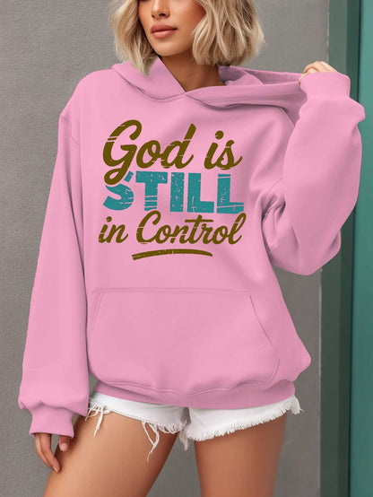 Women'S Hoodie - Beige Pullover Sweatshirt with "God is Still in Control" Inspirational Quote, Long Sleeve Hooded Sweater for Fall/Winter, Cozy Casual Everyday & Formal Outfits - Perfect Christian Gift for Women, Ladies Sweat