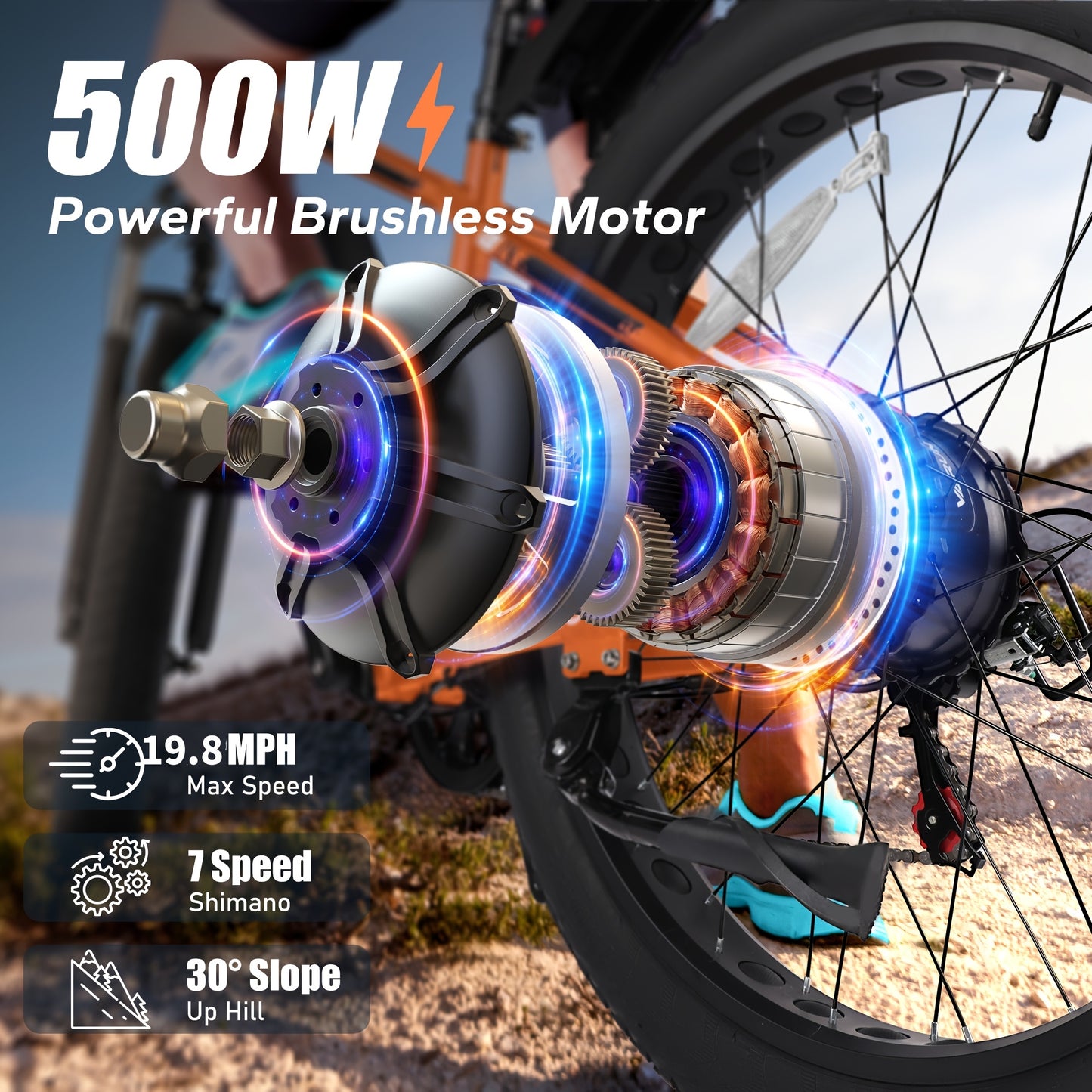 Adult Mountain Electric Bike, 500W Powerful Motor, 624wh Rechargeable Battery, With Mudguards, 7-speed Adult Fat Tire Electric Bike, Snow Riding Electric Bike, 26*4 Inches Wide Tire Bicycle, Christmas Gift, Birthday Gift