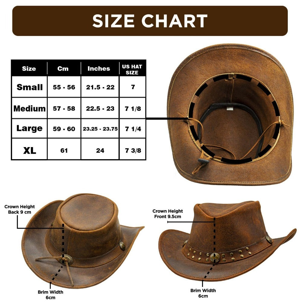Men and Women Brown Genuine Leather Cowboy Western Hat – Classic Western Hat for Outdoor Adventures, Rodeo, Ranch, Country, Hiking, Travel, Festivals, Camping, Road Trips, Horse Riding, Costume, Halloween Parties – Stylis