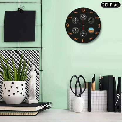 1pc 10 Inch Aviation Pilot Wall Clock with Flight Instrument Design - Silent Non-Ticking Modern Black & Orange Airplane Speed, Altitude, Heading, Vertical Speed dials - Easy-to-Read Black Face & White Hands - Ideal for Home,