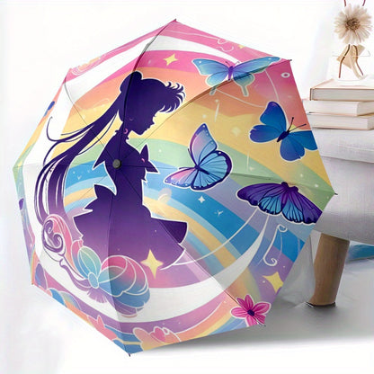 Magic Anime-Inspired Automatic Folding Umbrella - 8-Rib Durable Design, Portable Travel Umbrella with Vibrant Anime Artwork, Compact & Lightweight for Commuting, Beach, or Holiday Gifts, Beach Umbrella, Commuting Accessory, S