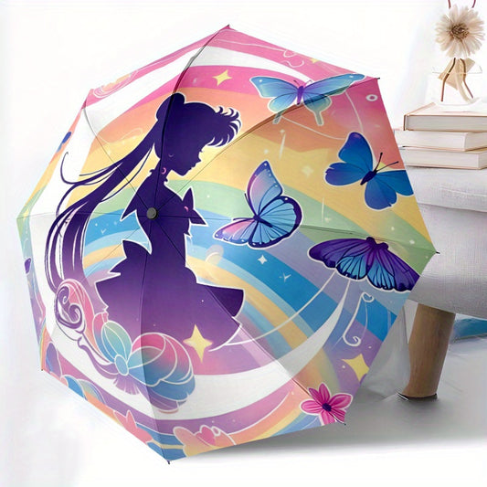 Magic Anime-Inspired Automatic Folding Umbrella - 8-Rib Durable Design, Portable Travel Umbrella with Vibrant Anime Artwork, Compact & Lightweight for Commuting, Beach, or Holiday Gifts, Beach Umbrella, Commuting Accessory, S
