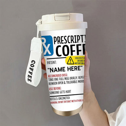 1pc Funny Prescription Design Coffee Cup - Leak-Proof Lid, 18oz (500ml) Travel Mug with, for Home, Office, Travel - Ideal Gift for Coffee Lovers, Birthday, Christmas, Valentine's, Graduation - Durable Stainless Steel Construc