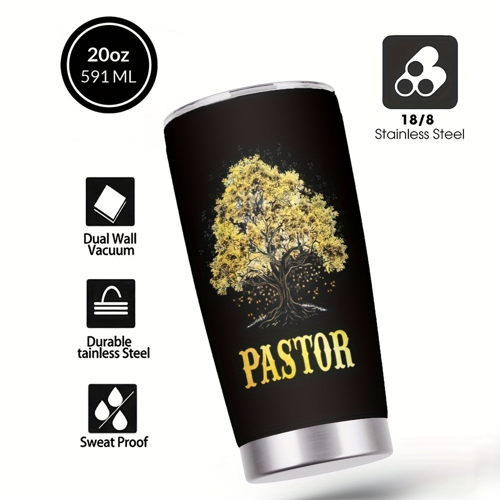 20oz Pastor Appreciation Cup with Lid & Straw - Stainless Steel Insulated Tumbler, Tree of Life Design, "Thank You for All You've Done" Message, Perfect Gift for Churches, Home, Office, Travel - Black, Church Gift Item | Insp