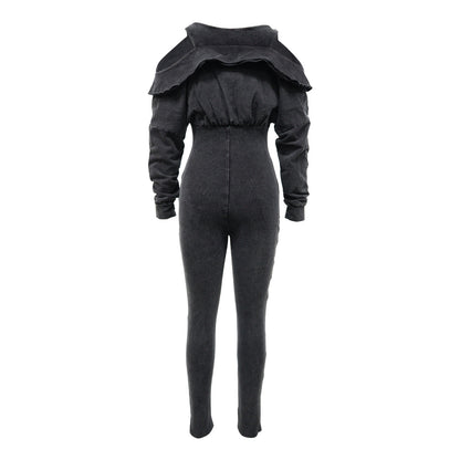 Hot Women'S V-Neck Tight-Fitting Jumpsuit Autumn And Winter New Women'S Sexy