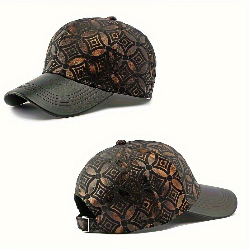 Metallic Golden-on-Green Baseball Cap - Adjustable Strap, Lightweight Hip-Hop Hat for Men & Women, Urban streetwear, Concerts, Parties - Unisex Driver Cap for Everyday & Special Events, Party Headwear, Geometric Pattern, Brea
