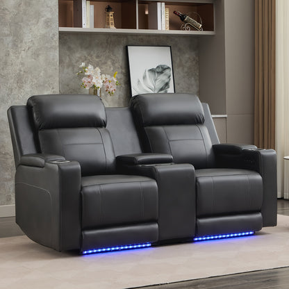 Consofa Leather Reclining Couch, Dual Motor Power Reclining Sofawith Power Headrest/LED Light/Armrest Storage, Recliner Sofa 3 Seater for Living Room/Apartment/Bedroom, Living Room Seating, Apartment Furniture, Stylish Reclin