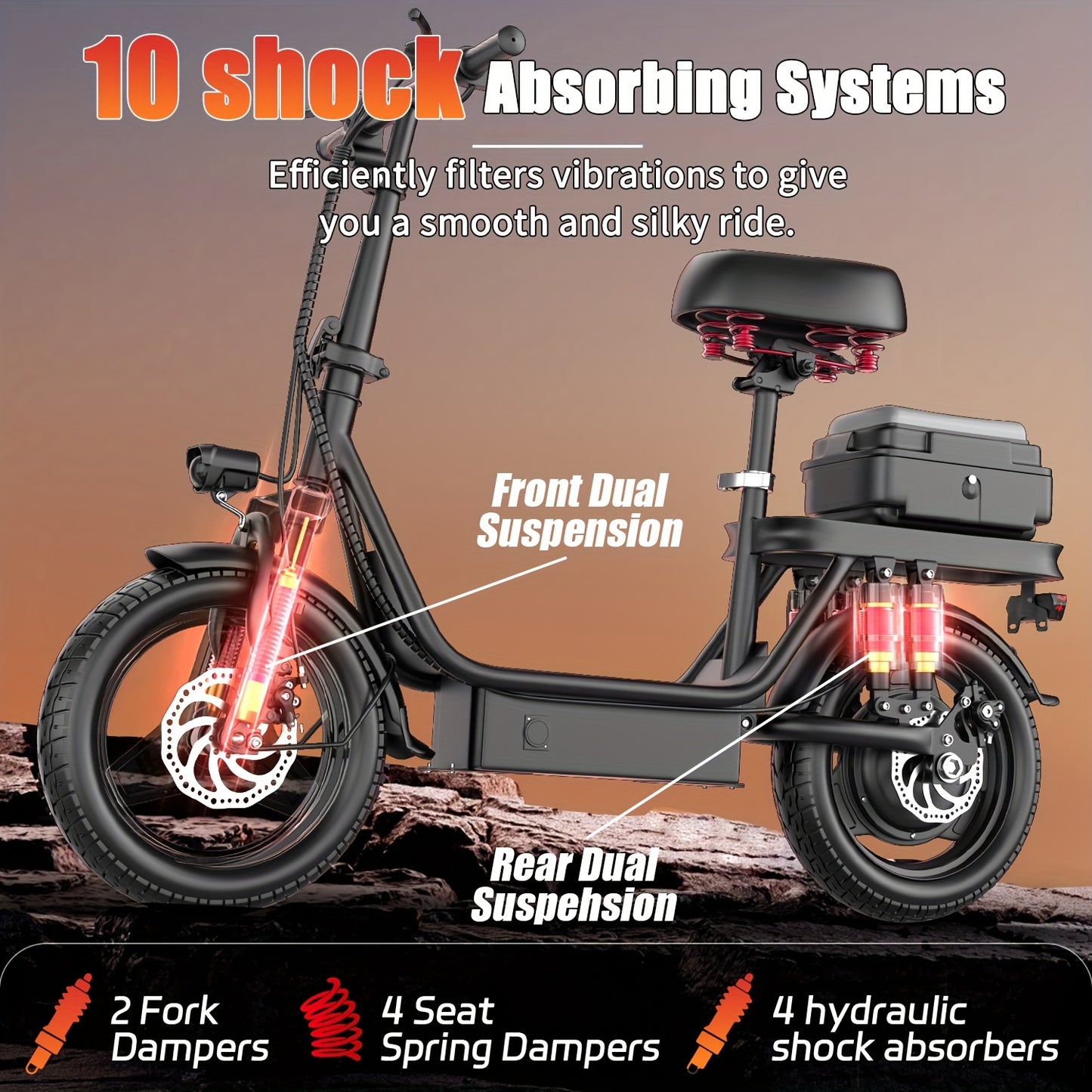 Peak Power 740W Electric Scooter With Free Seat & Basket - 48V10/15AH Battery, Dual Suspension, 20MPH, 10-35 Miles, LCD Display, 330lbs Max Load (Best For Commuting) Folding Ebike Adult Mini Electric Bike Equipped With Intell