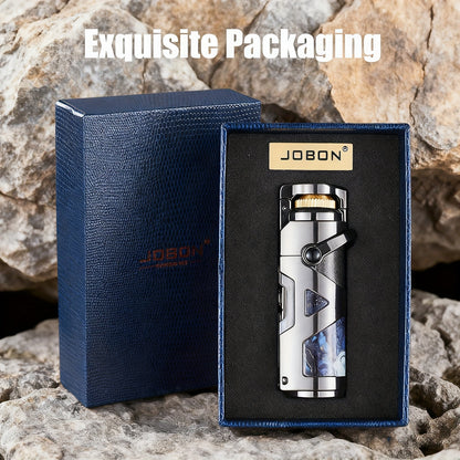 3-in-1 Windproof Refillable Butane Torch Lighter with Punch & Draw Enhancer - Jet Blue Flame Lighter Suitable for Camping, BBQ, Outdoor - Heavy-Duty Zinc Alloy (No Fuel Included)