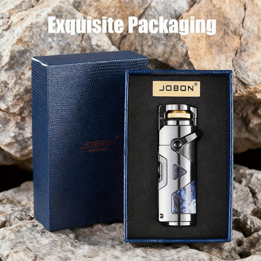 3-in-1 Windproof Refillable Butane Torch Lighter with Punch & Draw Enhancer - Jet Blue Flame Lighter Suitable for Camping, BBQ, Outdoor - Heavy-Duty Zinc Alloy (No Fuel Included)