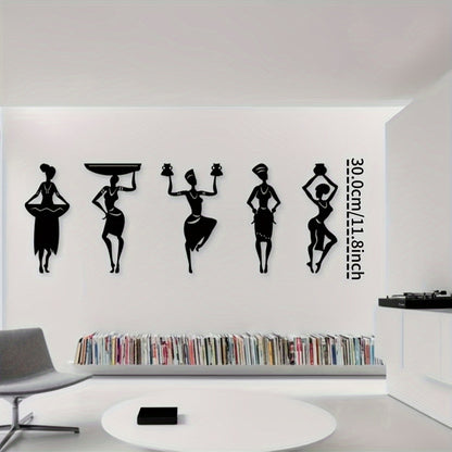 2D Flat, 5pcs African Female Acrylic Wall Decor, African Dancer Artwork, Framed Home Decor, House warming Gifts, Dance Scene Themed Party Decor, Perfect for Birthdays, Valentine's Day, Weddings and Christmas - Ideal for any o